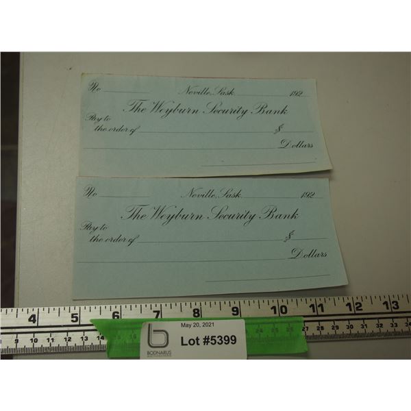 1920's Neville Sask (Bank Cheques? Blank) (2)