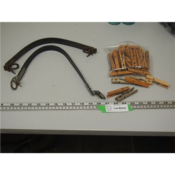 Vintage Wooden Clothes Pins Plus Battery Lifter Cables