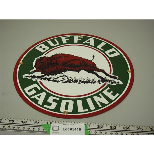 Buffalo Gasoline Porcelain Sign (11 3/4" Diameter)