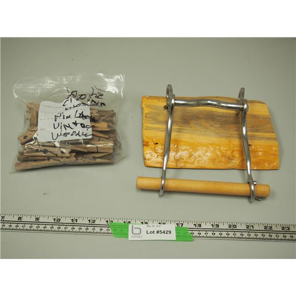 Bathroom Tissue Holder, Wooden Clothes Pins