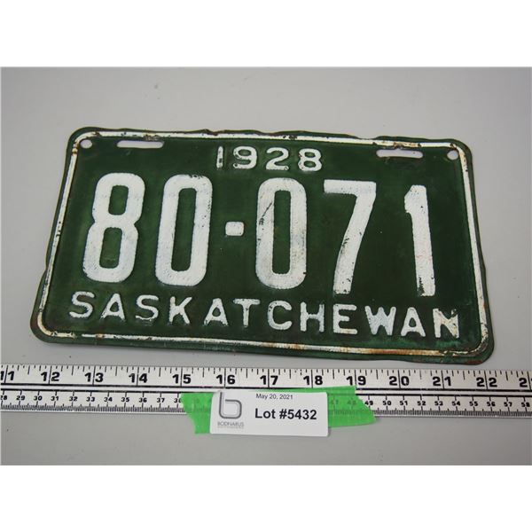 1928 Sask Licence Plate