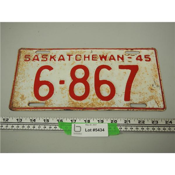 1945 Sask Licence Plate