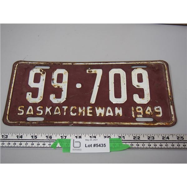1949 Sask Licence Plate