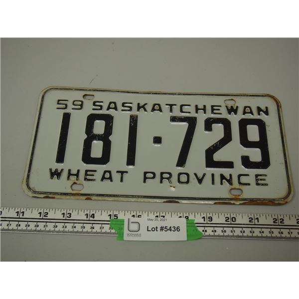 1959 Sask Licence Plate
