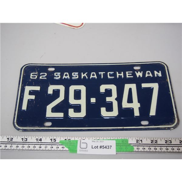 1962 Sask Licence Plate
