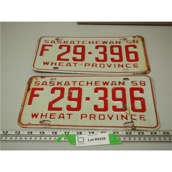 1958 Pair of Sask Licence Plates