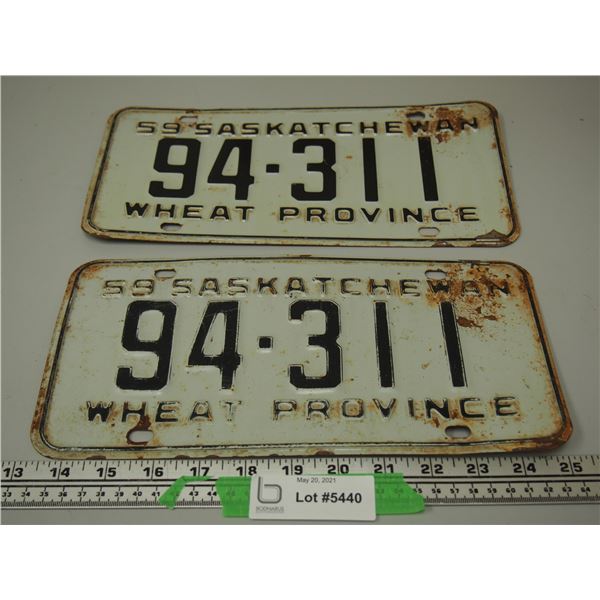1959 Pair of Sask Licence Plates