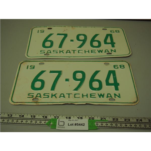 1968 Pair of Sask Licence Plates