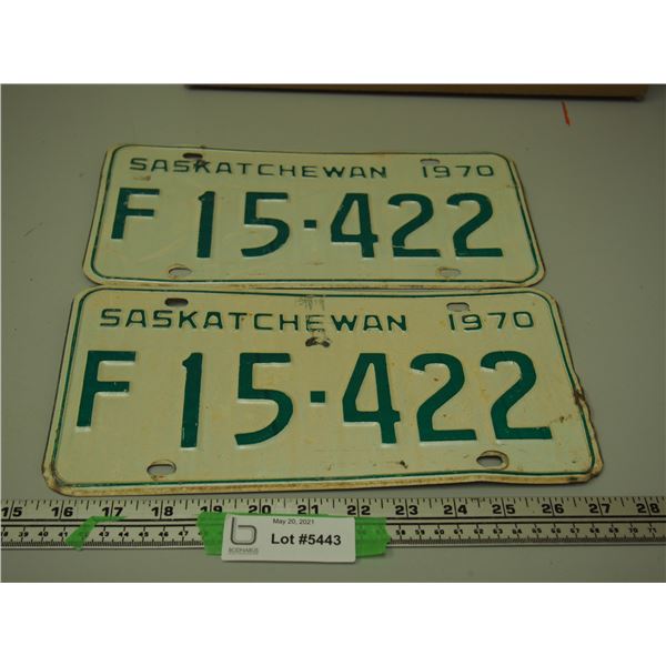 1970 Pair of Sask Licence Plates