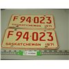 Image 1 : 1971 Pair of Sask Licence Plates