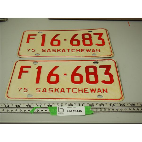 1975 Pair of Sask Licence Plates