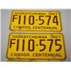 Image 2 : 1967 Sask Centennial Plates (3 Consecutive Numbers)