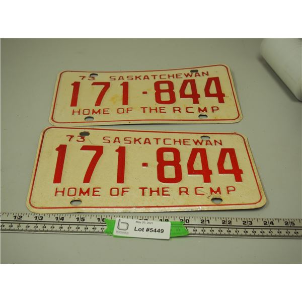 1973 Pair of Sask Licence Plates