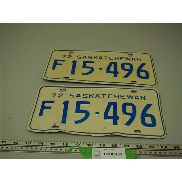 1972 Pair of Sask Licence Plates
