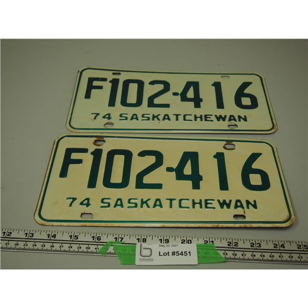 1974 Pair of Sask Licence Plates