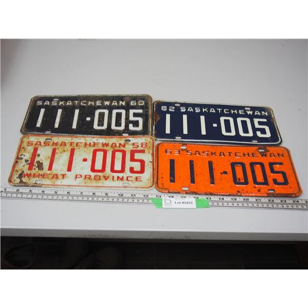 1958, 60, 62, 63 Sask Licence Plates Same Number