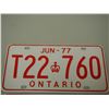 Image 2 : Jun 1977 Pair of Ontario Licence Plates