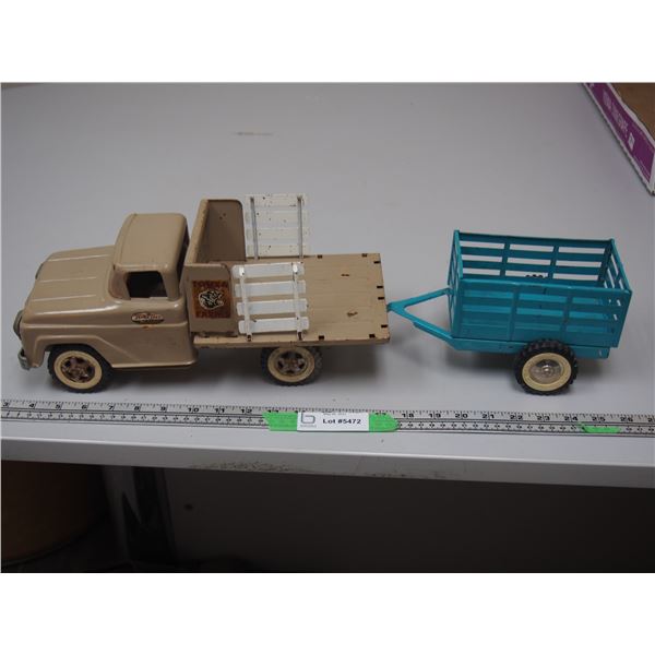 Tonka Farm Toys Toy Truck (14" Long) Plus Tonka Toys Trailer (9" Long