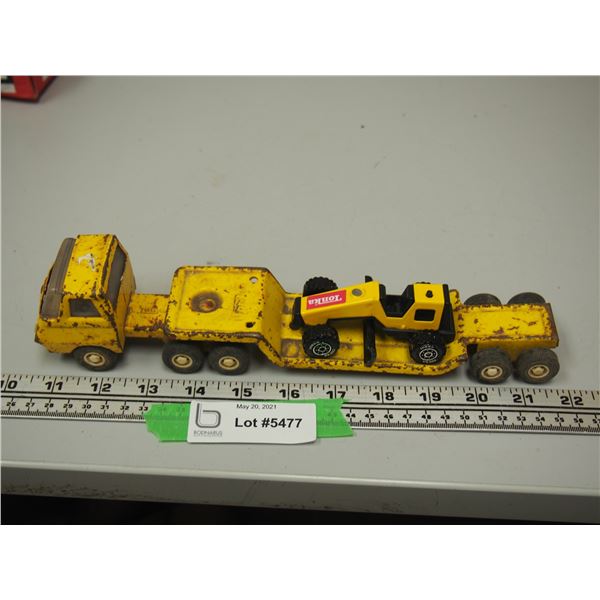 Tonka Toy Semi and Trailer with Tonka Grader (Semi Trailer 11" Long) (Grader 3" Long)