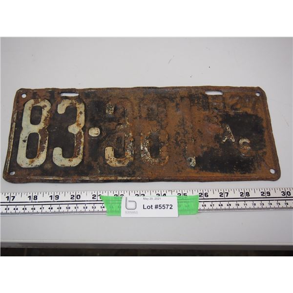 1927 Sask Licence Plate