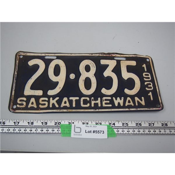 1931 Sask Licence Plate
