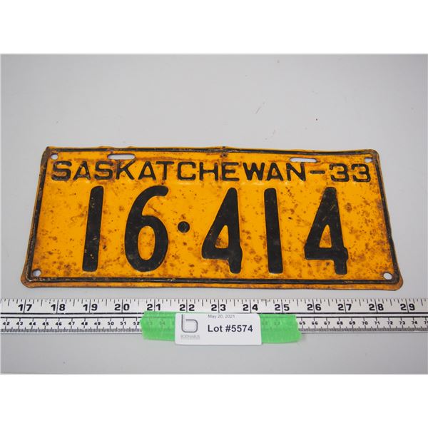 1933 Sask Licence Plate
