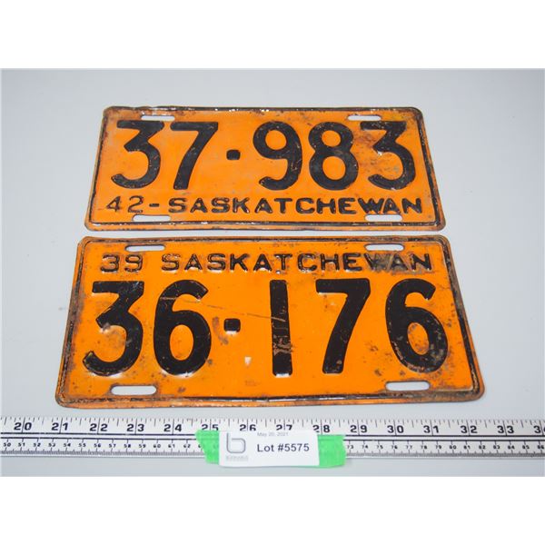 (2X THE MONEY) 1939, 42, Sask Licence Plates