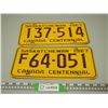 Image 1 : (2X THE MONEY) 1967 Sask Centennial Licence Plates