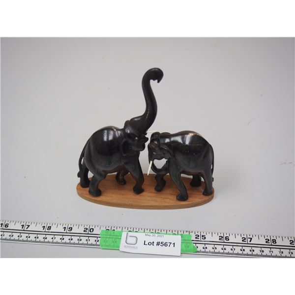 Wooden Carved Elephant (One Tusk Is Broken Off and Missing) (7x7.5)