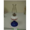 Image 1 : Vintage Blue, White and Red Oil Lamp With Shade
