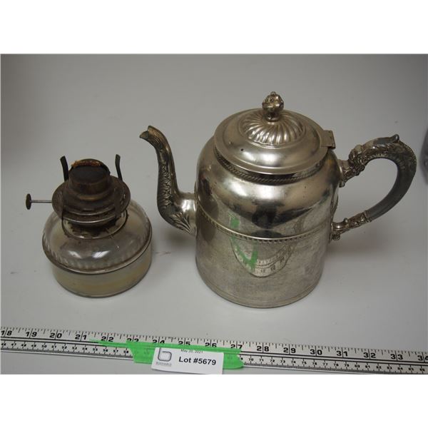 Vintage Kettle (Bottom Has Been Repaired) And Bottom of Oil Lamp