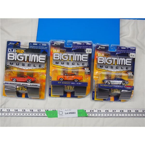 (3X THE MONEY) Jada Toys 1/64 Scale 57 Chev Belair, 70 Pontiac Firebird and 69 Pontiac GTO Cars (NIB