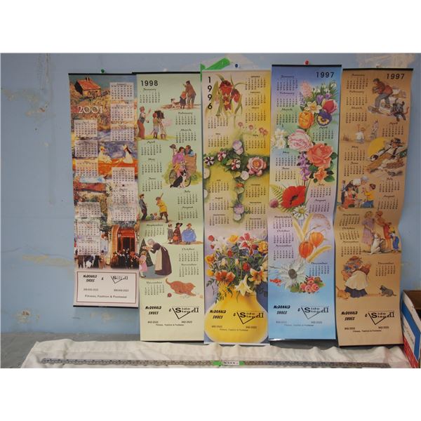 Lot of (5) Calendars 1996-2001 From McDonald Shoes