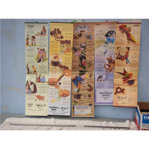 Lot of (5) Calendars 1991-2000 From McDonald Shoes