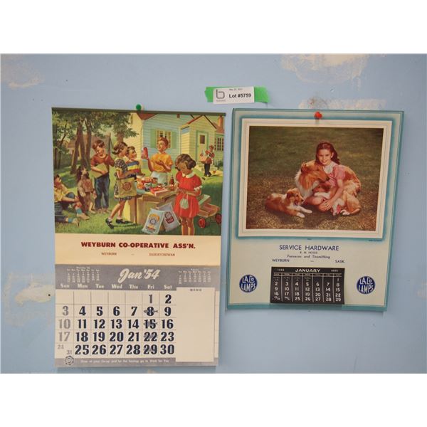 (2X THE MONEY) 1955 Weyburn Service Hardware, 1954 Weyburn Co-op Calendars