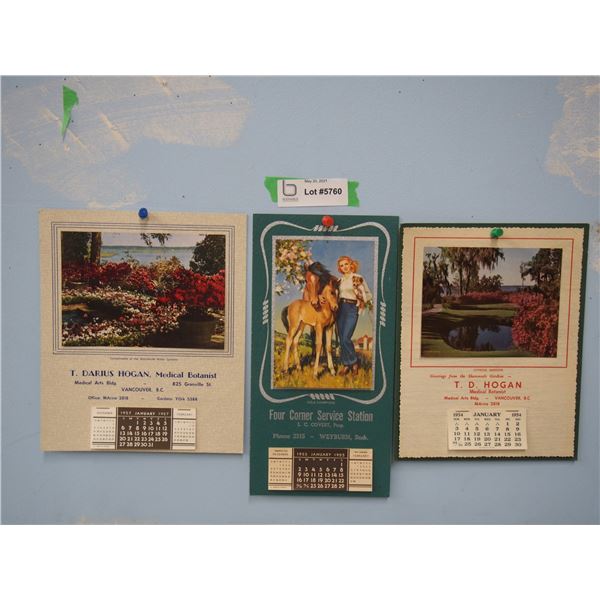 (3X THE MONEY) 1955 Four Corner Service Station Weyburn, 1954, 1957 Vancouver BC Calendars