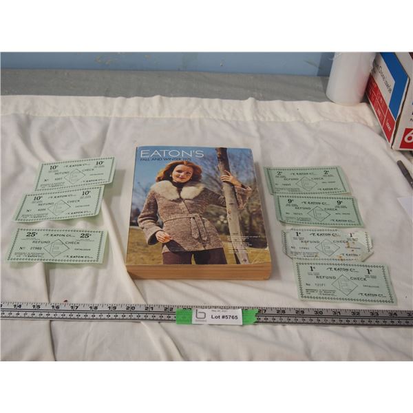 1975 Eatons Catalogue With Refund Cheques 1 cent - 25 cent