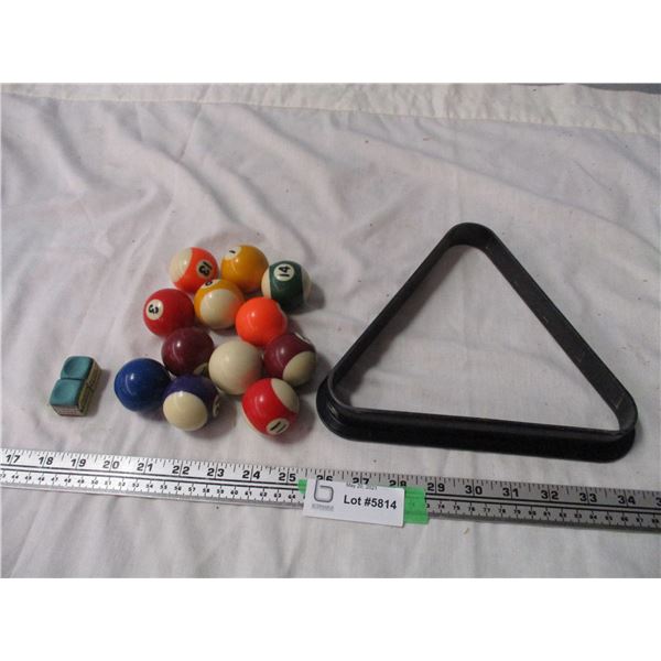 Mini Pool Balls Chalk and Triangle