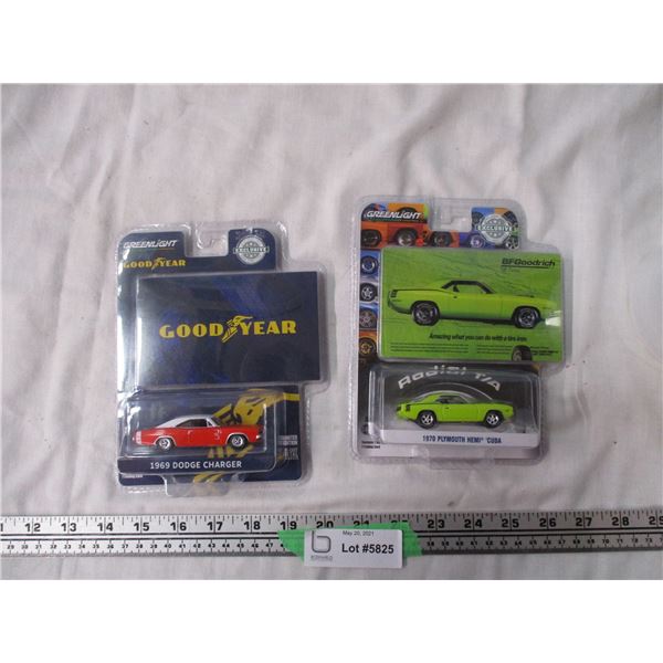 (2X THE MONEY) Green Light 1969 Dodge Charger, 1970 Plymouth Hemi Cuda 1/64 NIB (2)