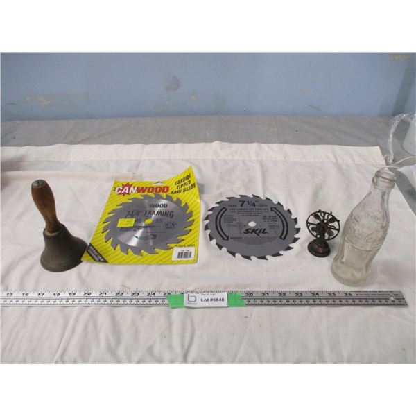 7 1/4" Saw Blades (1 New), Coca Cola Bottle, Plus Misc