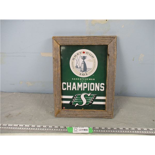 Sask Roughriders 2013 Picture Framed in Barn Wood (10 3/4" x 14 1/4")