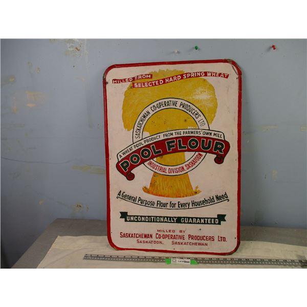 Vintage Wheel Pool Flour Tin Sign (Repainted)