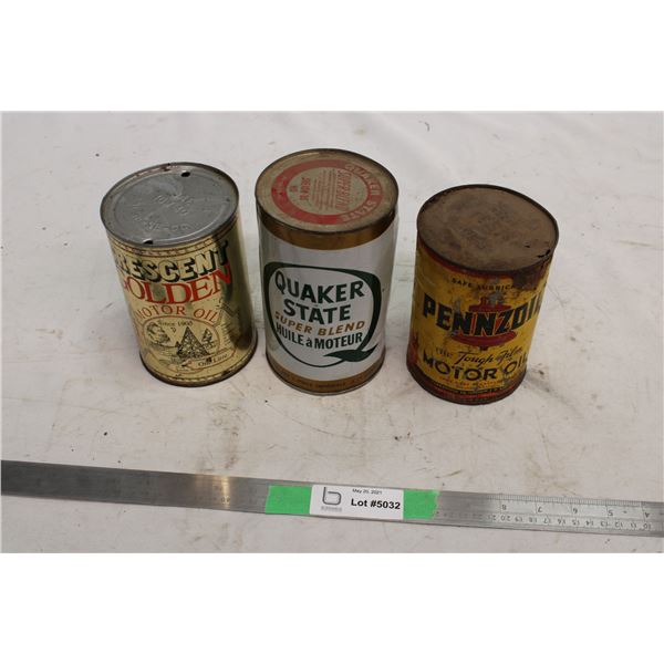 Crescent Golden Motor Oil Tin Quaker State And Penzoil Tins