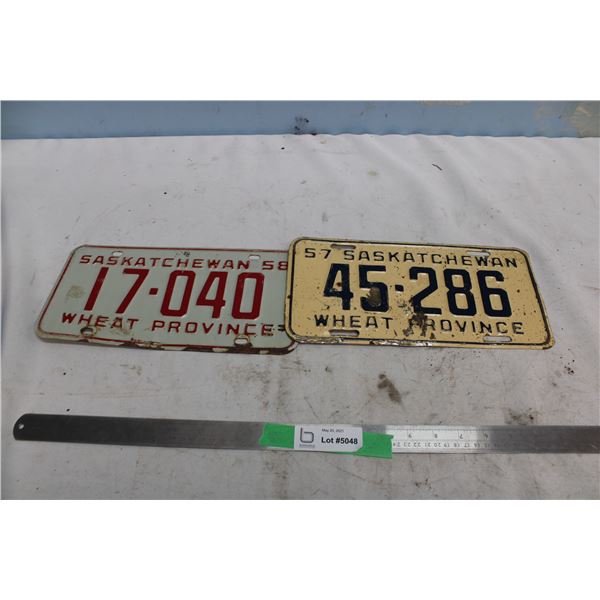 (2X THE MONEY) 1958 and 1957 Sask Licence Plates