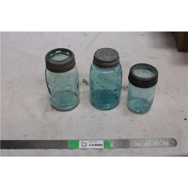 (3X THE MONEY) Vintage Blue Glass Jars