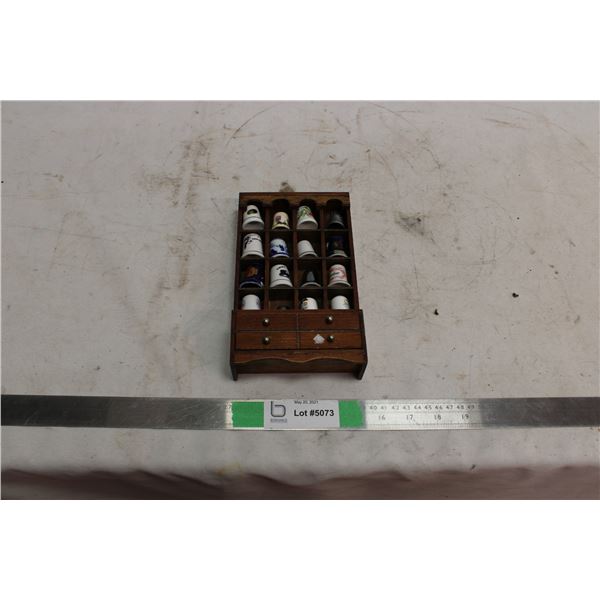 16 Decorative Thimbles In Cabinet 8" x 4.5" x 1 1/4"