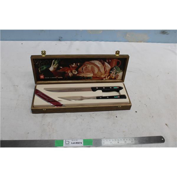 Carving Knife & Fork Set In Wooden Box Solingen Germany