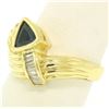 Image 2 : 18kt Yellow Gold 1.04 ctw Trillion Sapphire & Baguette Diamond Ribbed Cocktail R