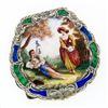 Image 1 : Antique Detailed Enamel Painting Engraved Silver Makeup Powder Shell Shape Box