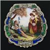 Image 2 : Antique Detailed Enamel Painting Engraved Silver Makeup Powder Shell Shape Box